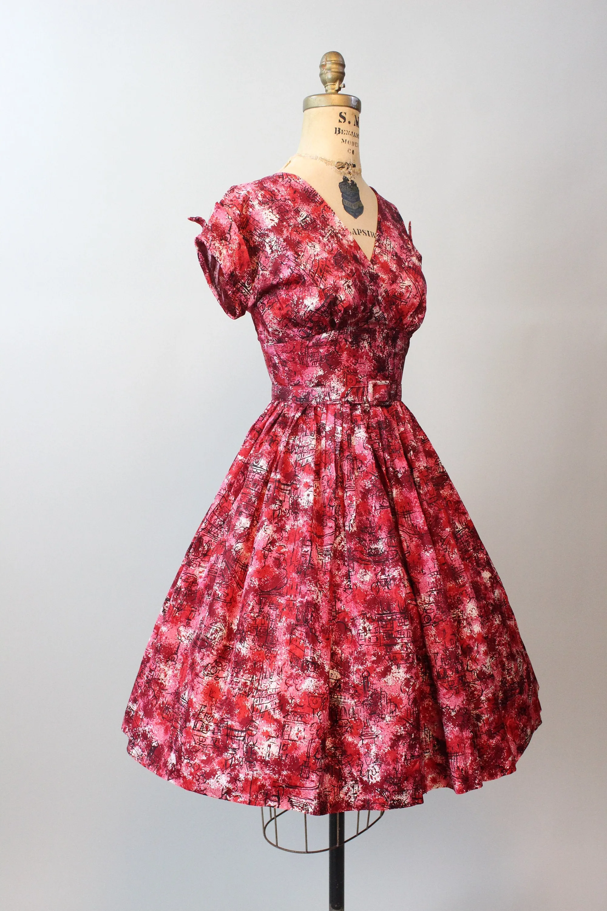 1950s JONATHAN LOGAN novelty CITYSCAPE print dress xs  | new fall