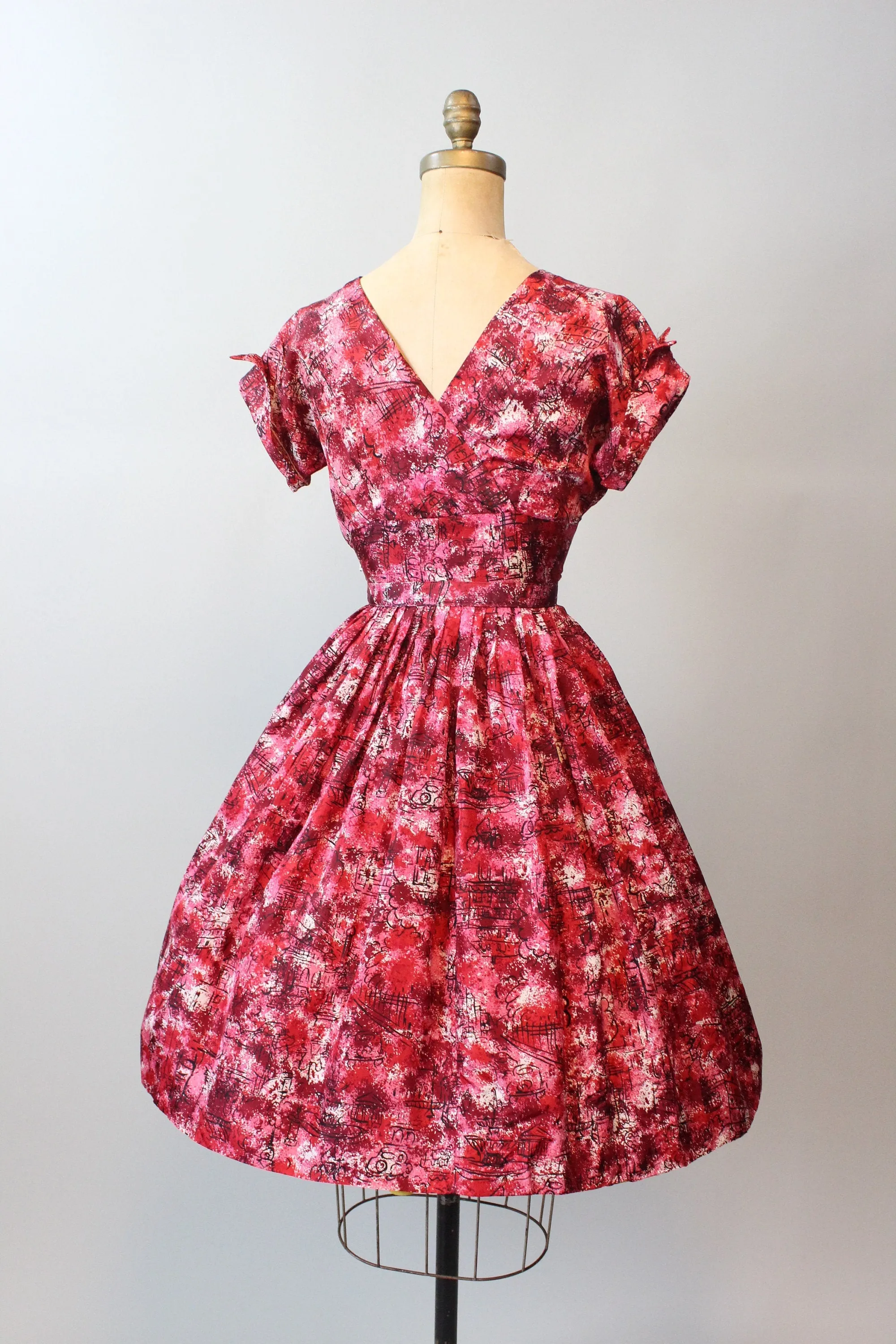 1950s JONATHAN LOGAN novelty CITYSCAPE print dress xs  | new fall