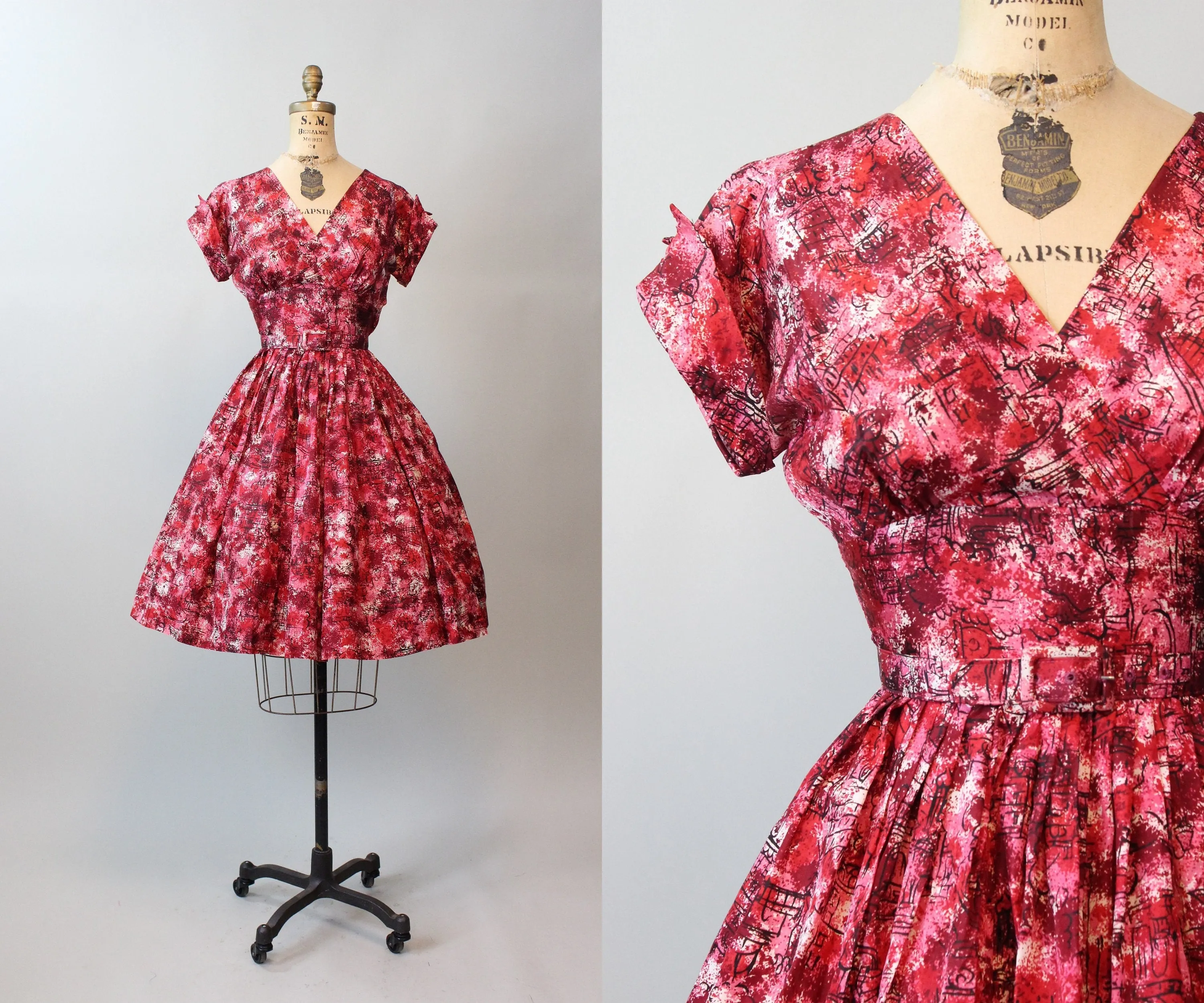 1950s JONATHAN LOGAN novelty CITYSCAPE print dress xs  | new fall