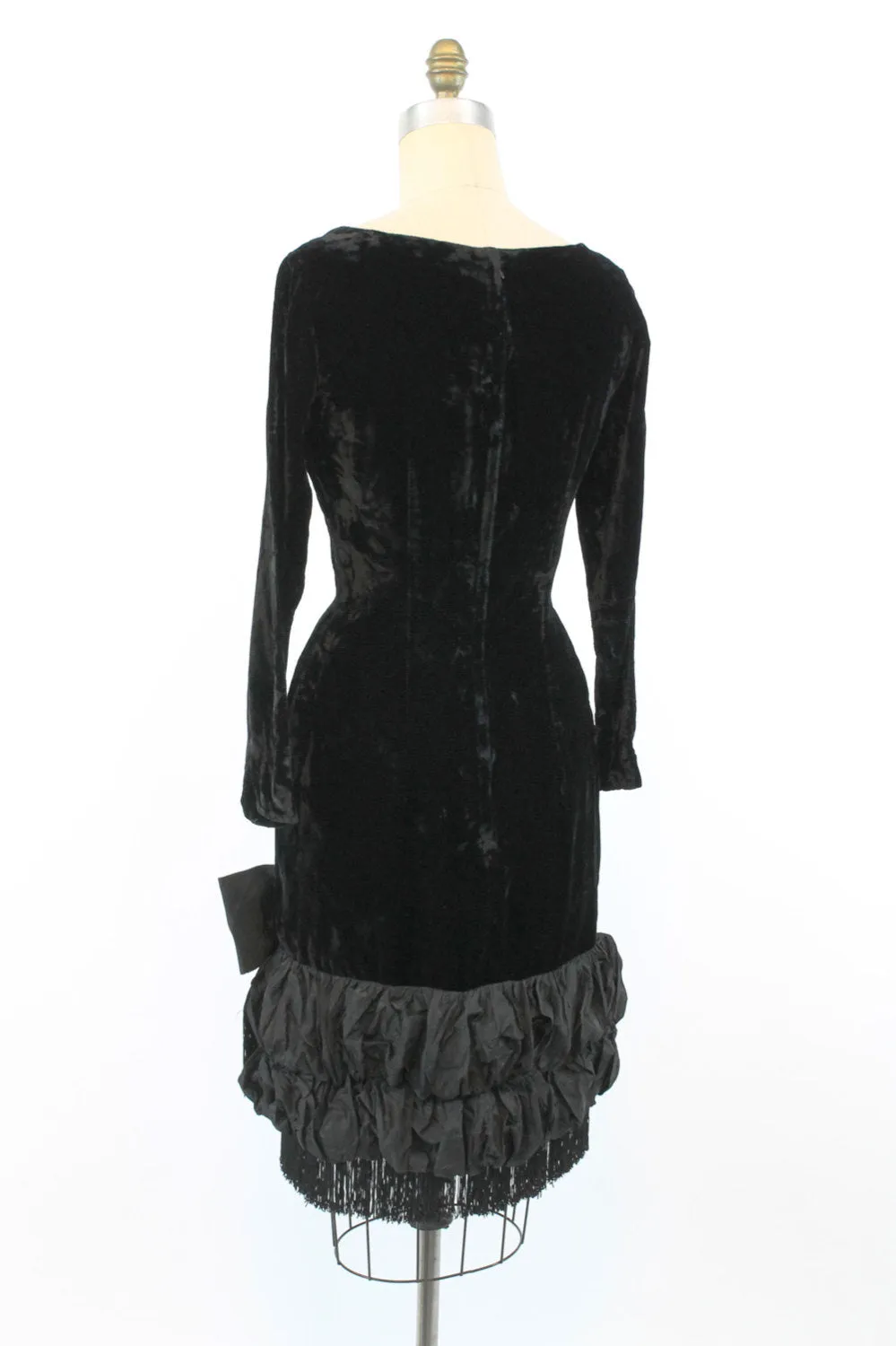 1950s Lilli Diamond velvet fringe wiggle dress small | new fall