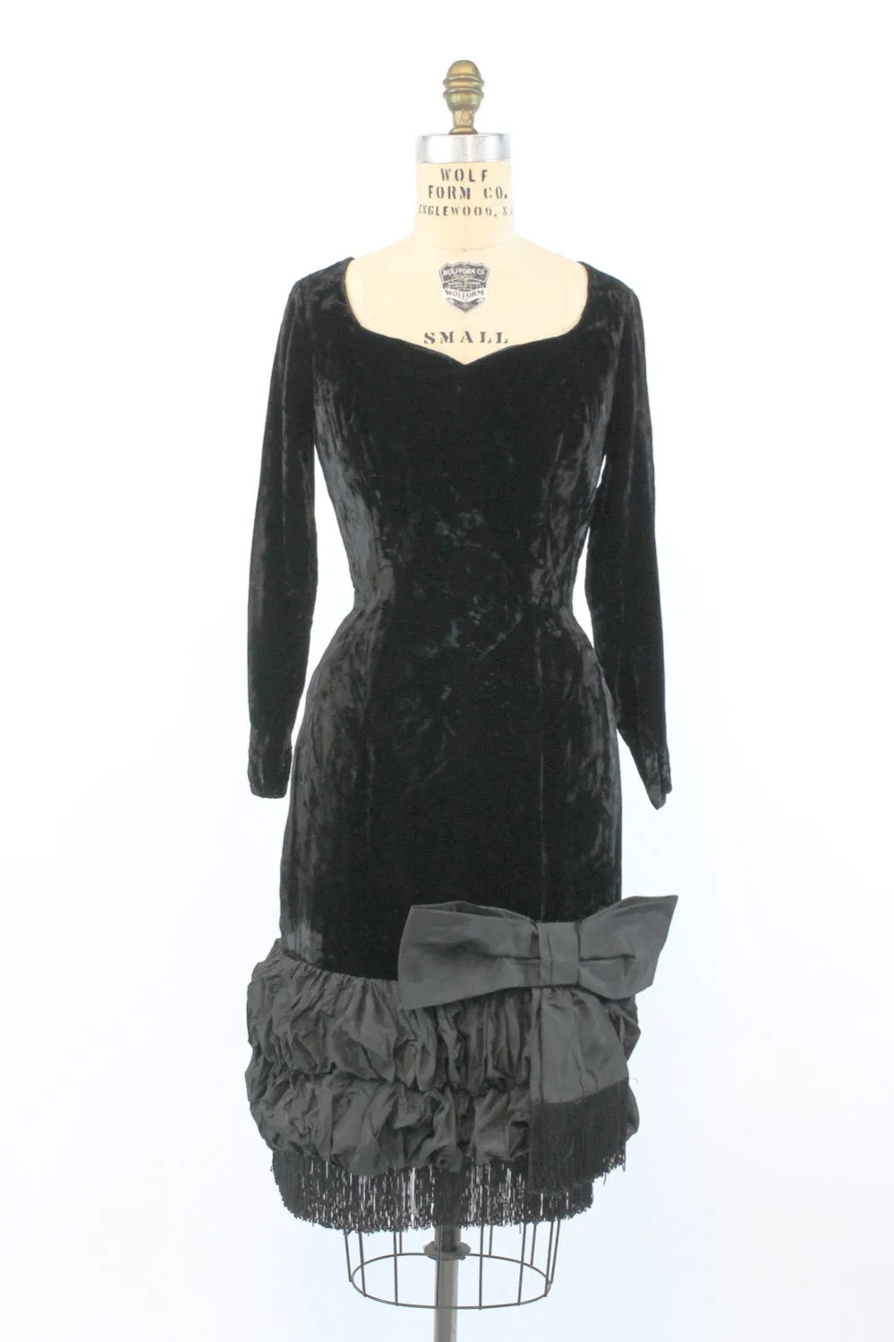 1950s Lilli Diamond velvet fringe wiggle dress small | new fall