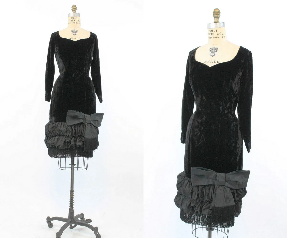 1950s Lilli Diamond velvet fringe wiggle dress small | new fall
