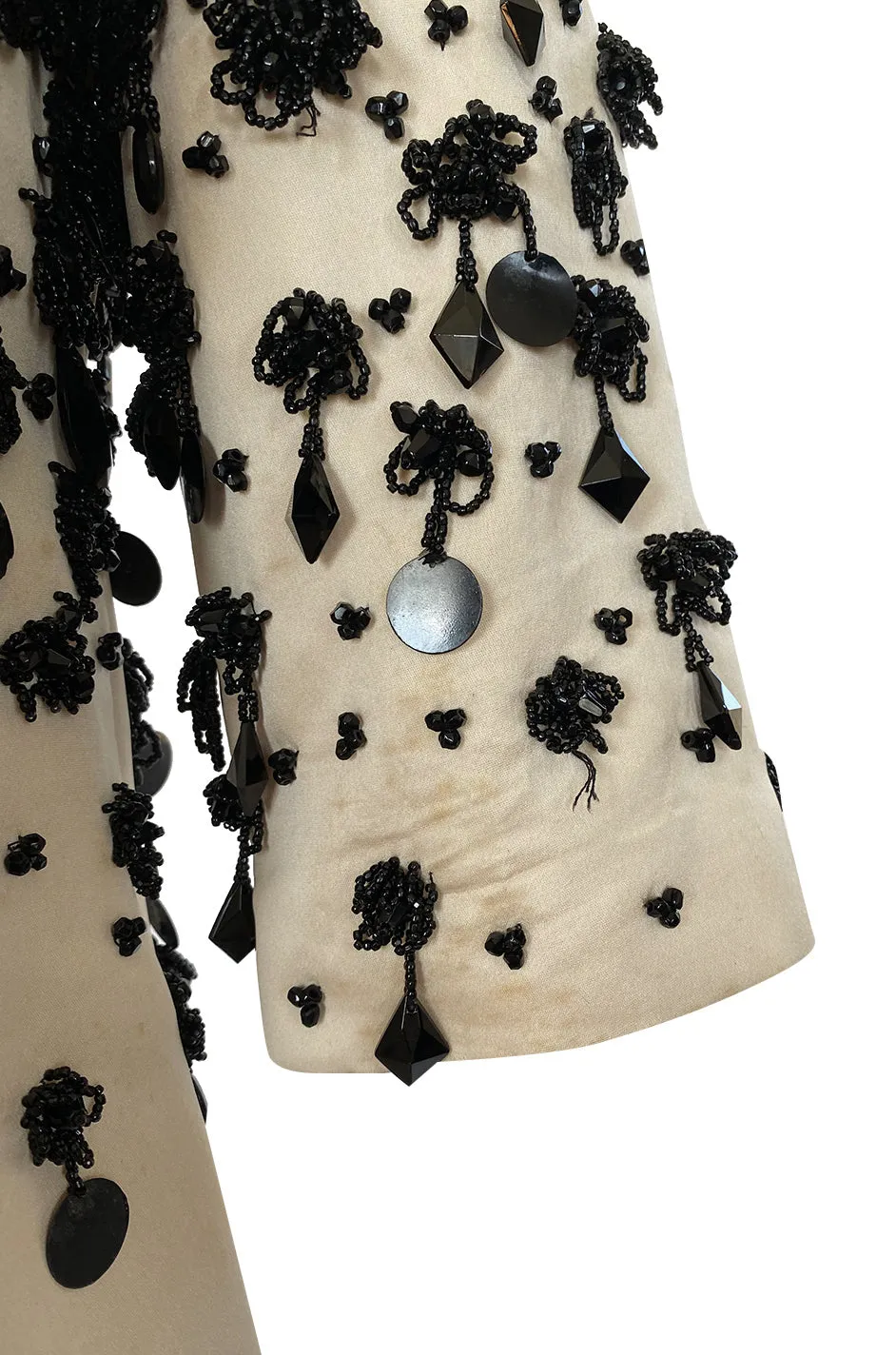 1960s Guy Laroche Haute Couture Embellished Beadwork Ivory Silk Dress