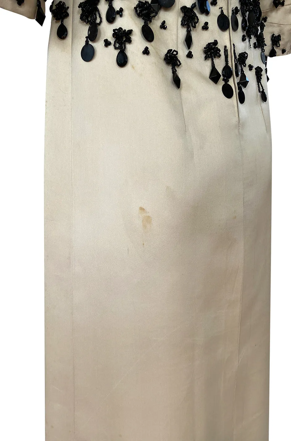 1960s Guy Laroche Haute Couture Embellished Beadwork Ivory Silk Dress