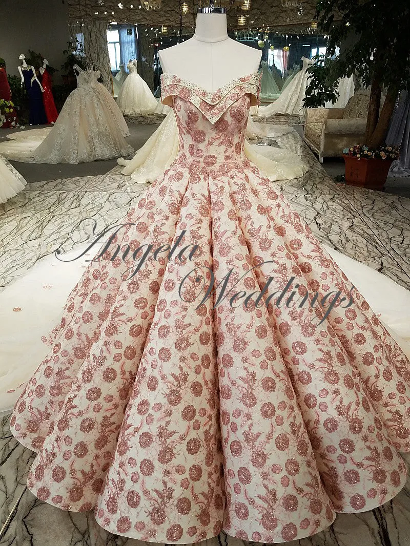 2018 Blush Pink Strapless Ball Gown Evening Dresses with Appliques