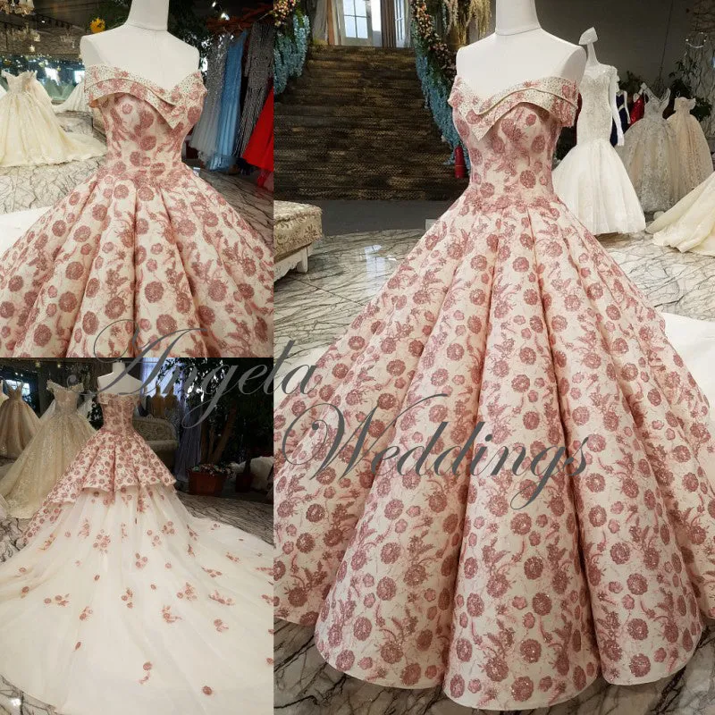 2018 Blush Pink Strapless Ball Gown Evening Dresses with Appliques