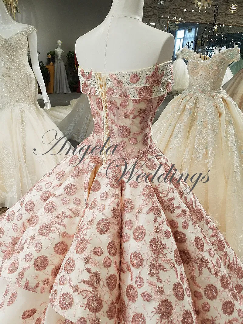 2018 Blush Pink Strapless Ball Gown Evening Dresses with Appliques