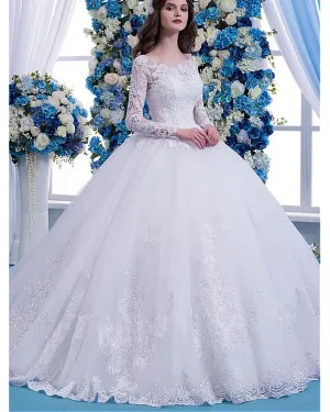 2019 Elegant Lace Wedding Dresses Full Sleeve Lace Tulle Bridal Gown Ball Gowns