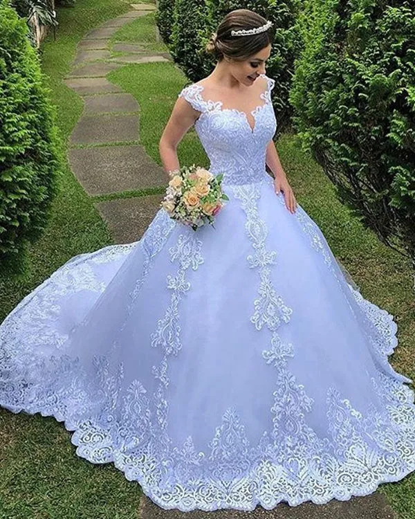 2019 Sexy Lace Wedding Dress Ball Gown Appliques See Through Tulle Scoop Bridal Gowns