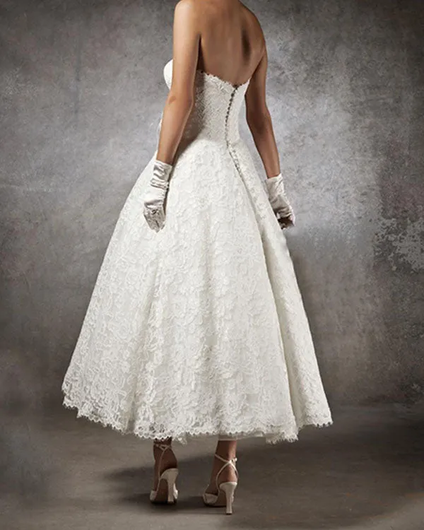 2019 Short Lace Wedding Dresses For Brides Sweetheart A-line Bridal Gowns Tea Length