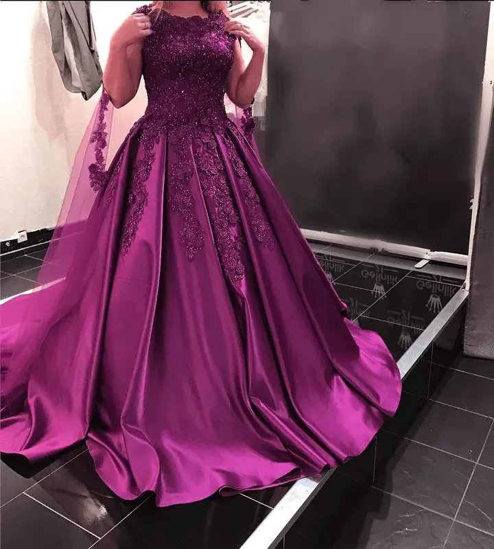 2024 Ball Gown Burgundy Prom Dress Satin Lace Cap Sleeves Wedding Dress