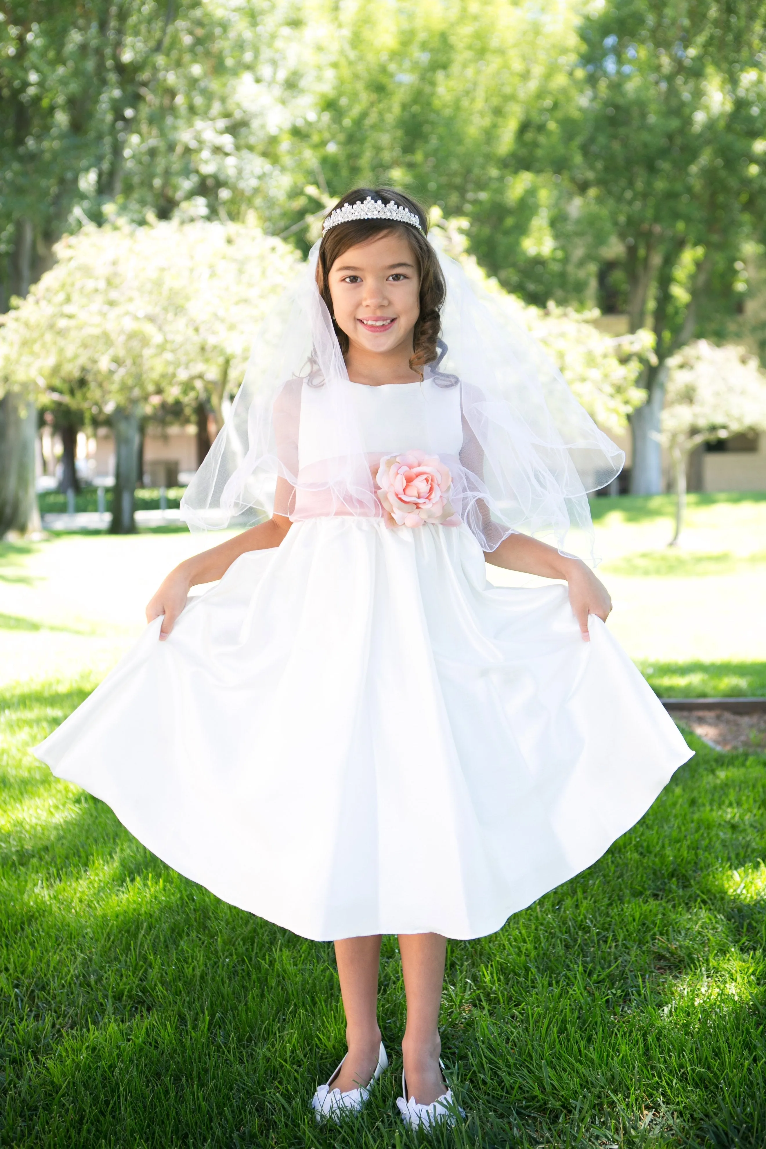 204 Poly Silk Organza Sash Girl Dress (Ivory Dress)