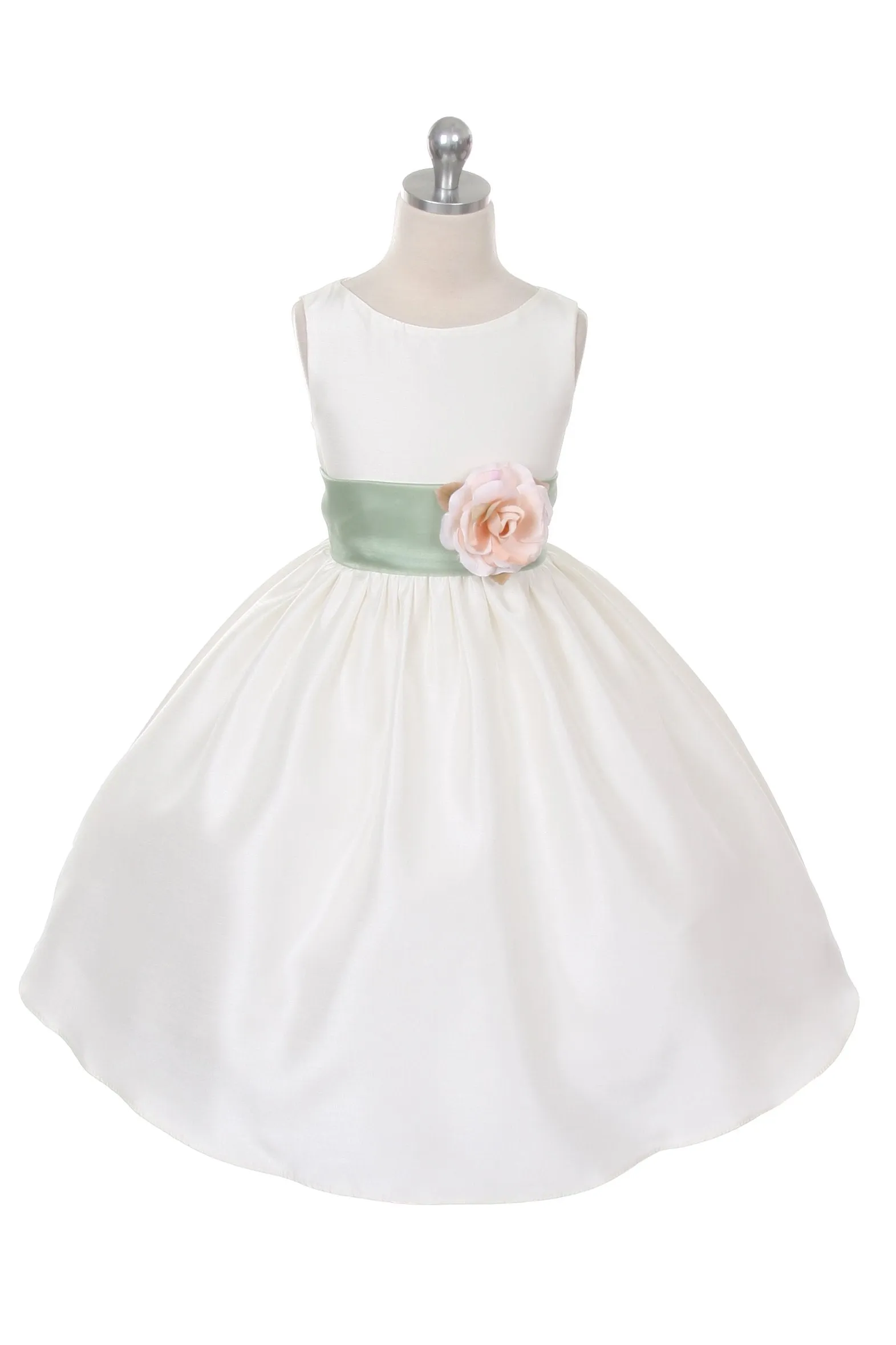 204 Poly Silk Organza Sash Girl Dress (Ivory Dress)