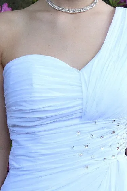 A-line One-shoulder Floor Length Chiffon Front Slit Rhinestone Prom Dress