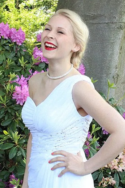 A-line One-shoulder Floor Length Chiffon Front Slit Rhinestone Prom Dress