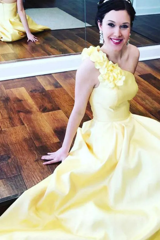 A Line One Shoulder Floor Length Sleeveless Long Taffeta Prom Dress Evening Dress  OHC115