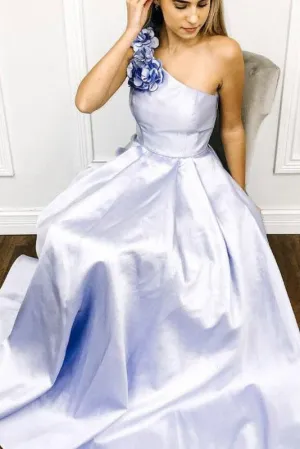 A Line One Shoulder Floor Length Sleeveless Long Taffeta Prom Dress Evening Dress  OHC115