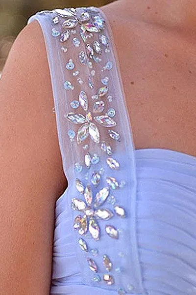 A-line Sweetheart Wide Strap Floor Length Chiffon Rhinestone Prom Dress