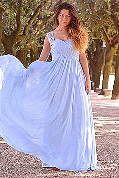 A-line Sweetheart Wide Strap Floor Length Chiffon Rhinestone Prom Dress