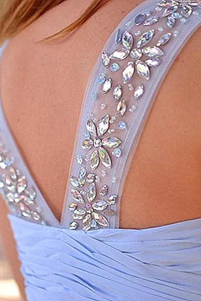 A-line Sweetheart Wide Strap Floor Length Chiffon Rhinestone Prom Dress