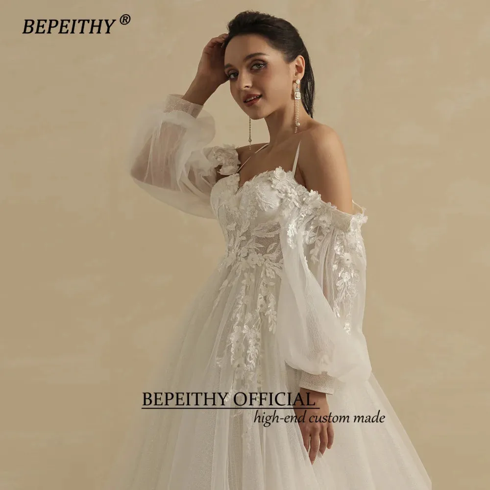 A Line Wedding Dress For Women Bride Detachable Full Sleeves Elegant