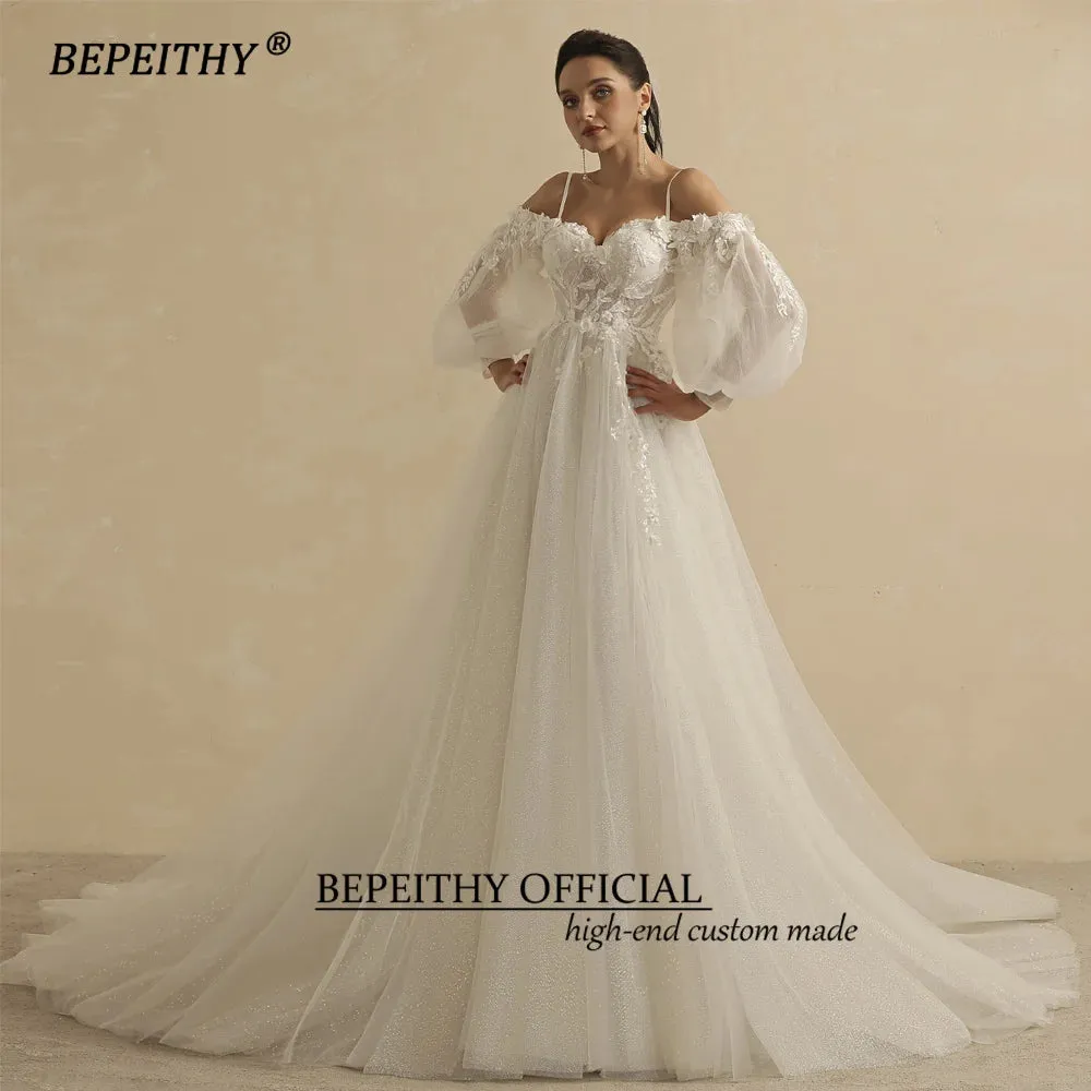 A Line Wedding Dress For Women Bride Detachable Full Sleeves Elegant