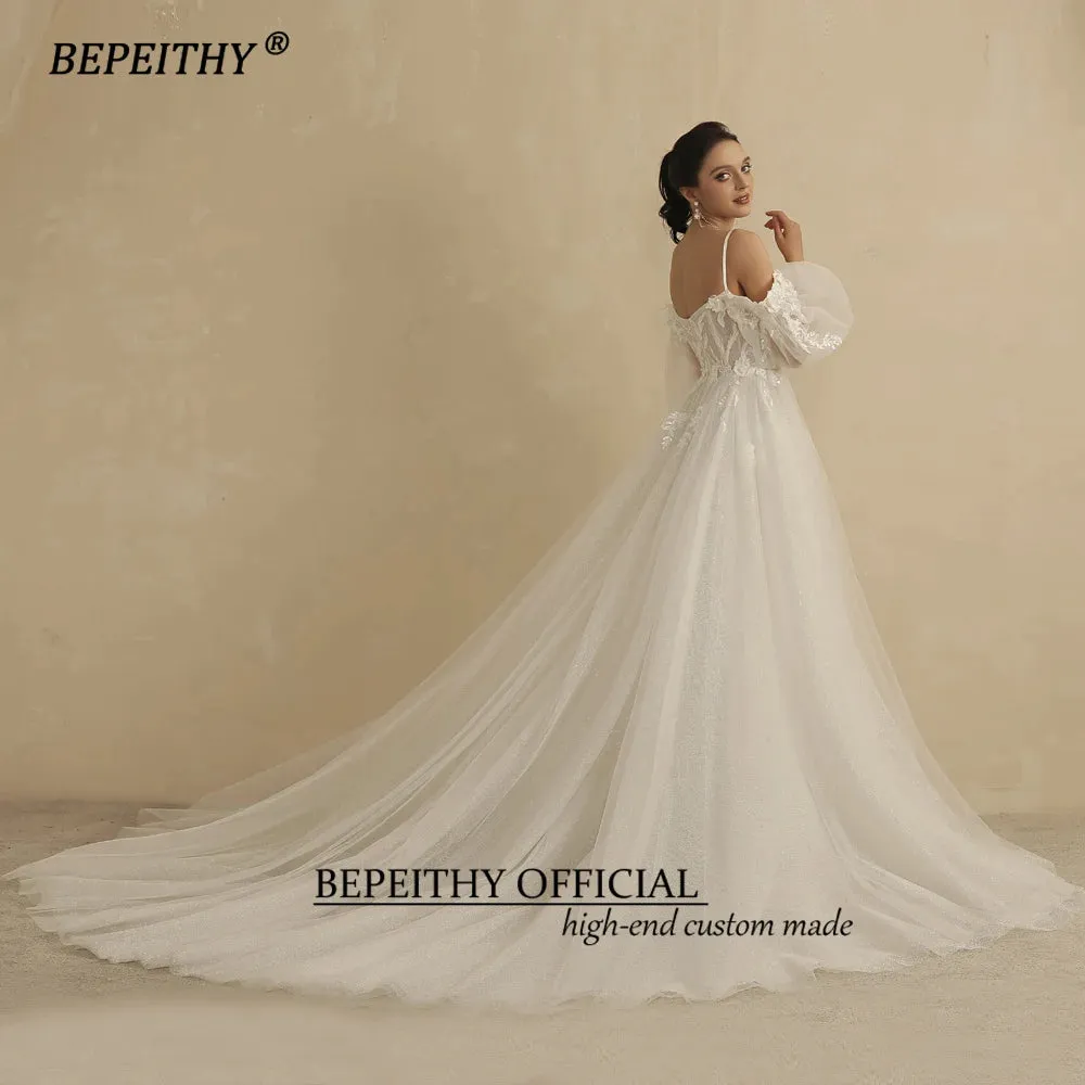 A Line Wedding Dress For Women Bride Detachable Full Sleeves Elegant