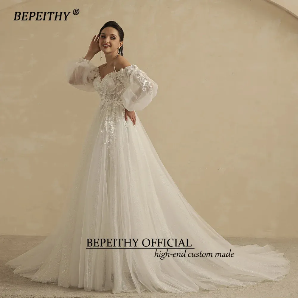 A Line Wedding Dress For Women Bride Detachable Full Sleeves Elegant