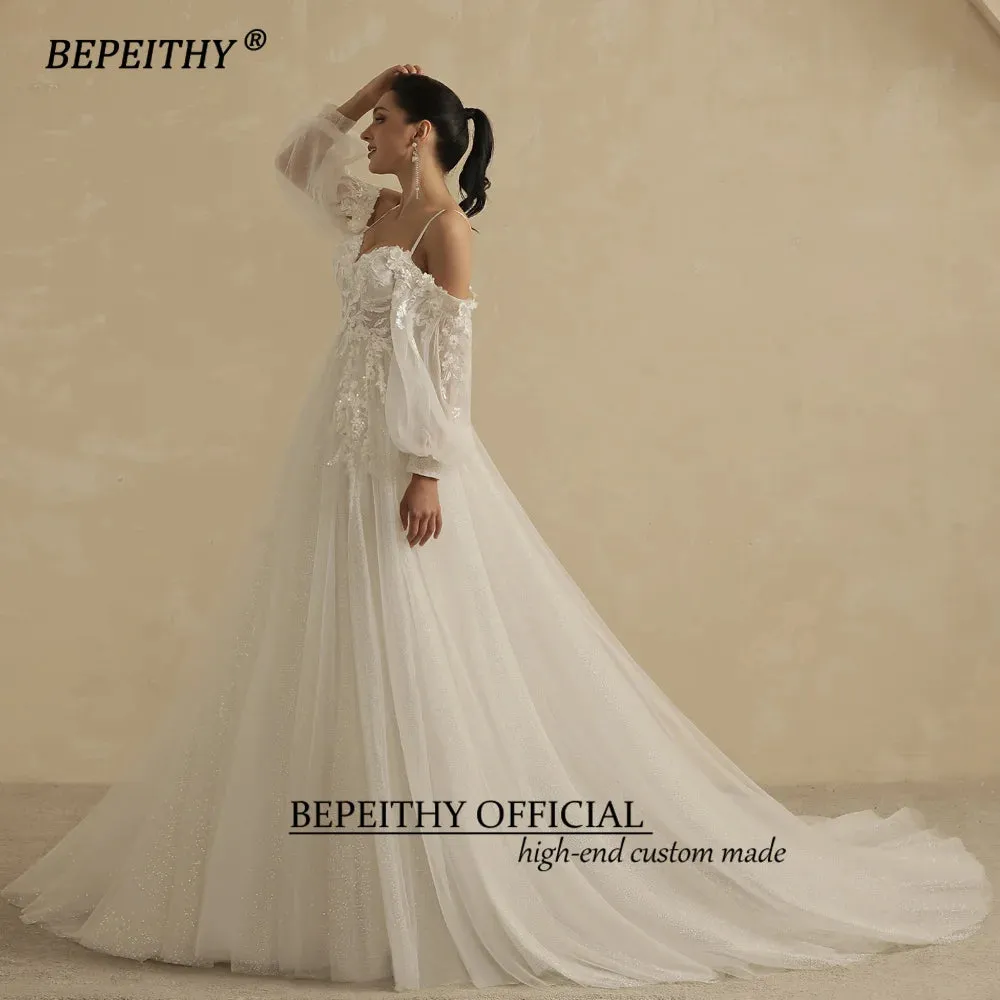 A Line Wedding Dress For Women Bride Detachable Full Sleeves Elegant
