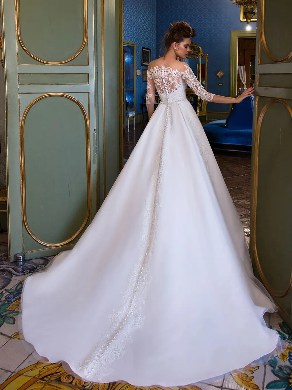 A-Line Wedding Dresses O Neck Three Quarter Sleeve