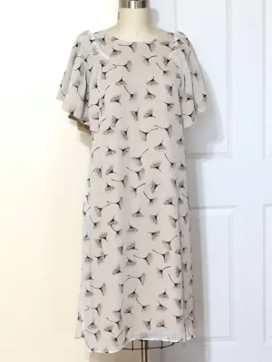 Abstract Floral Printed Silk Dress with Hand Pleated Sleeves Style #K228