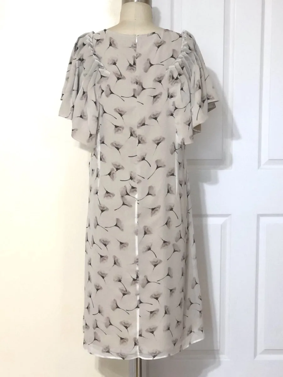 Abstract Floral Printed Silk Dress with Hand Pleated Sleeves Style #K228