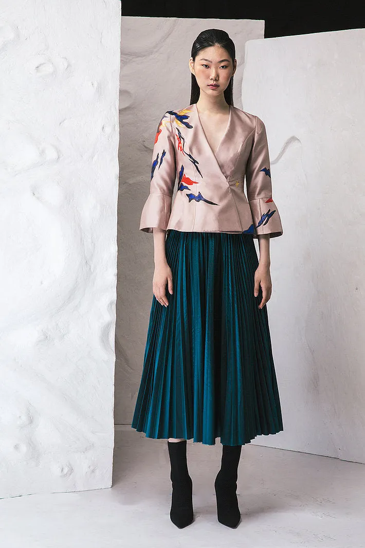 ACCORDION TAFFETA MIDI SKIRT