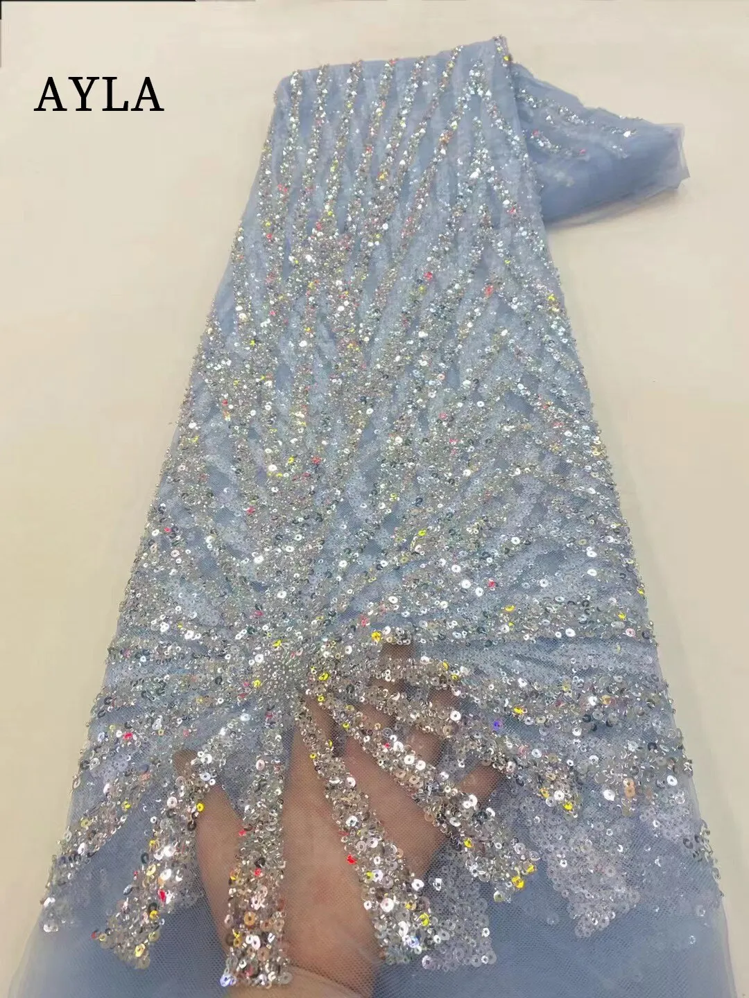 African Tulle Lace Blue Nigerian Sequins Lace Fabric 2023 High Quality Lace French Mesh Embroidery Lace for Women Wedding Fabric
