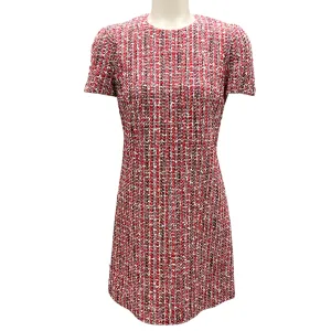Alexander McQueen Red / White / Black 2016 Short Sleeved Tweed Mini Dress