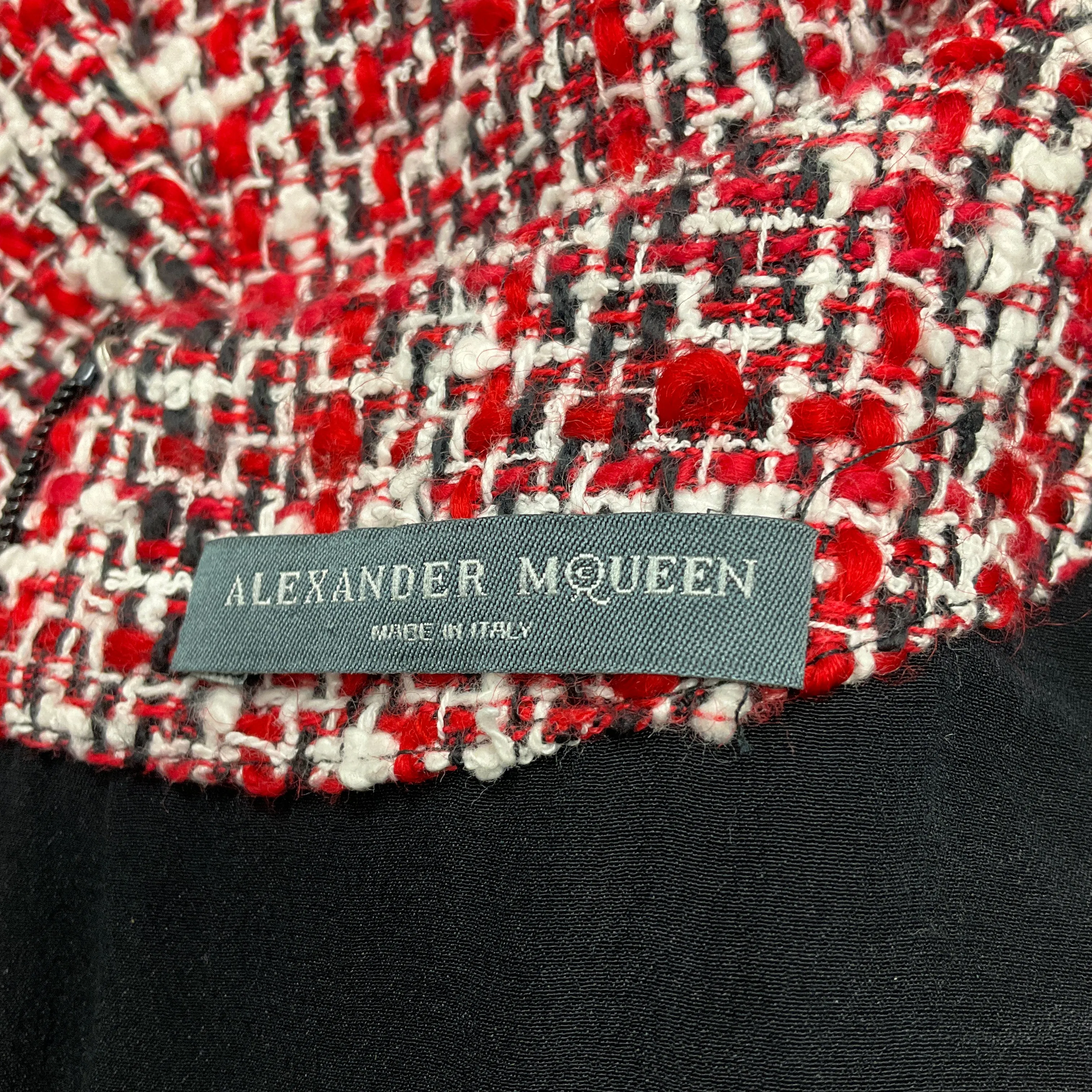 Alexander McQueen Red / White / Black 2016 Short Sleeved Tweed Mini Dress