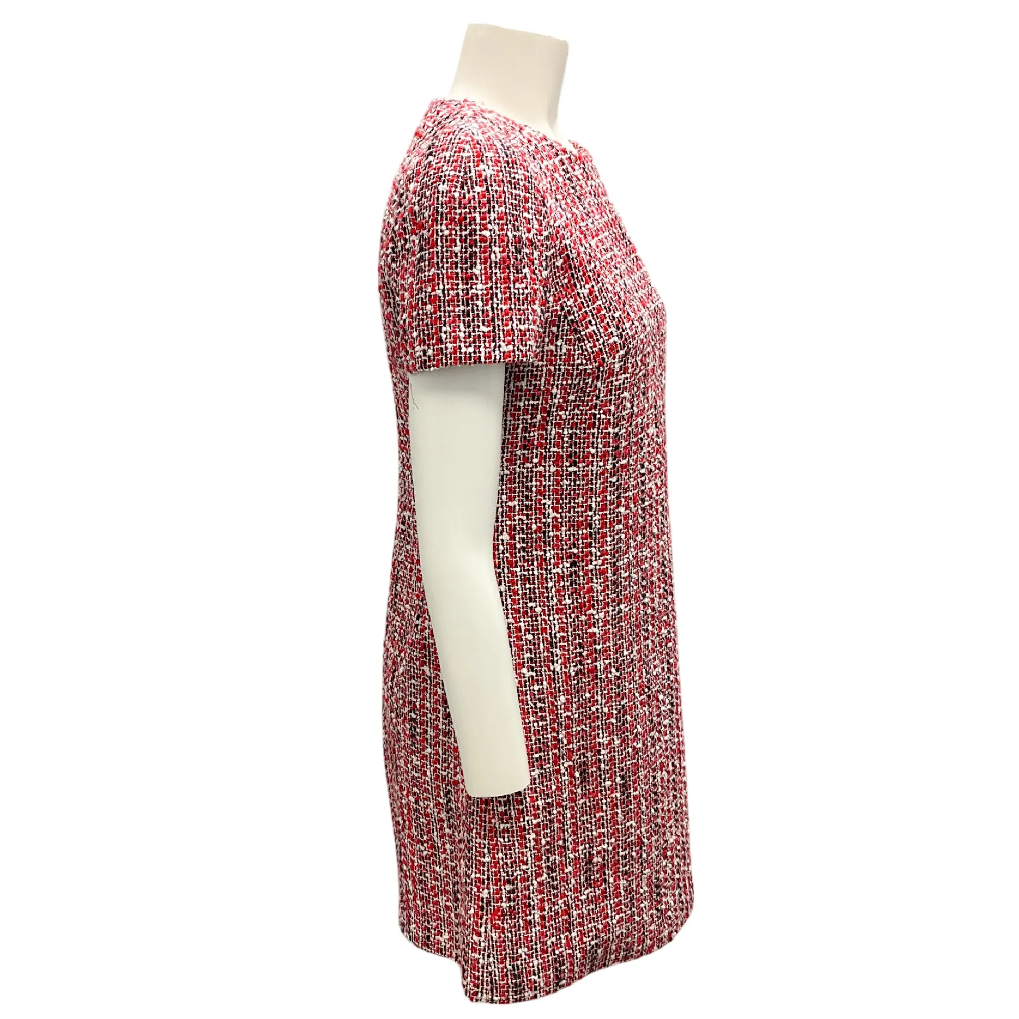 Alexander McQueen Red / White / Black 2016 Short Sleeved Tweed Mini Dress