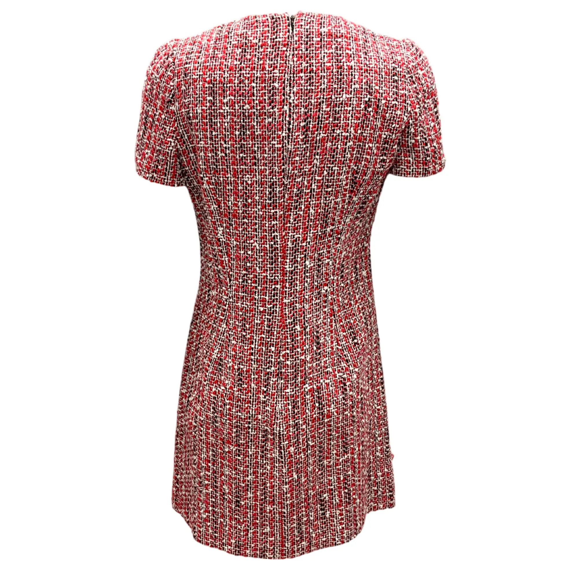 Alexander McQueen Red / White / Black 2016 Short Sleeved Tweed Mini Dress
