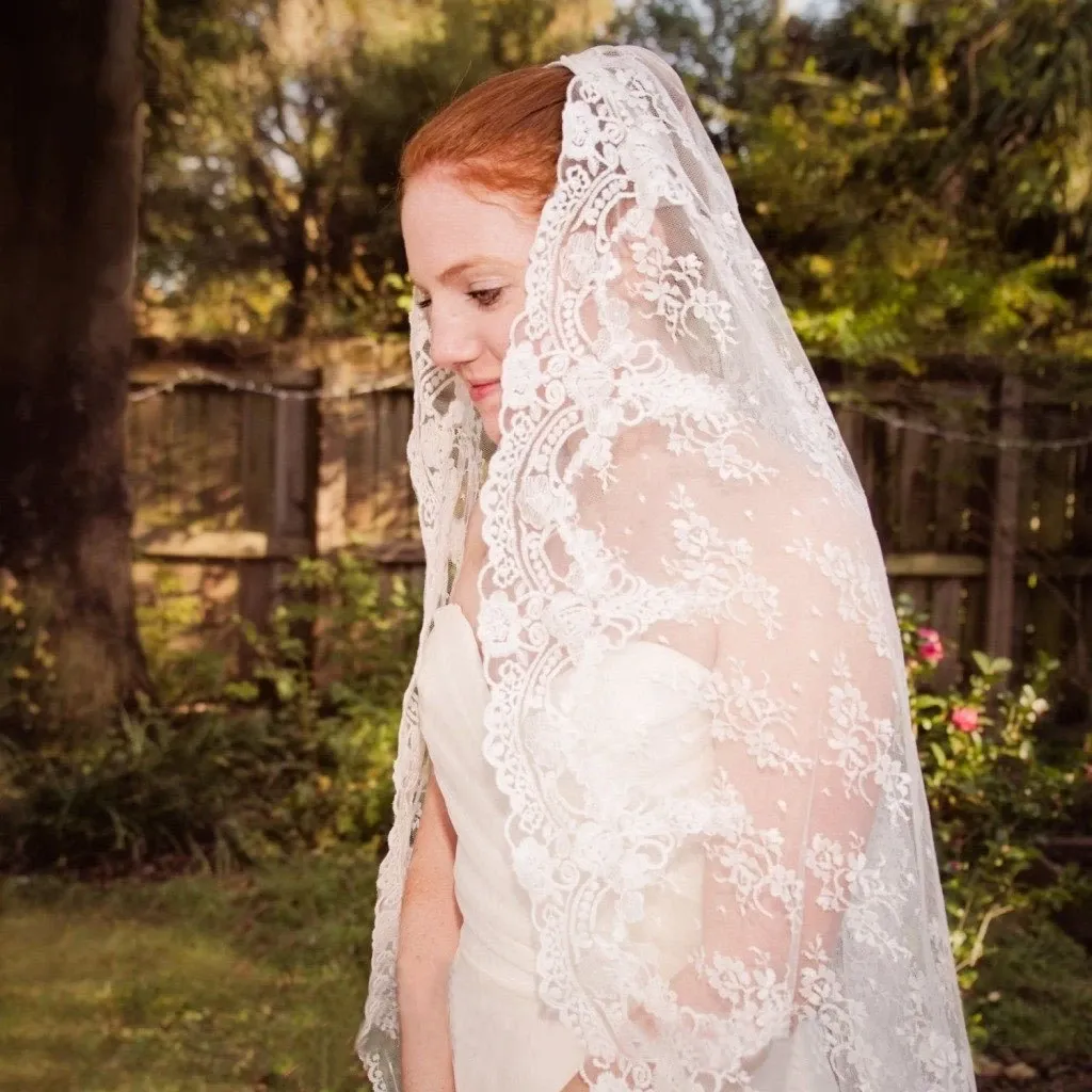 All Over Lace Unique Mantilla Church Bridal Vei APWV0005