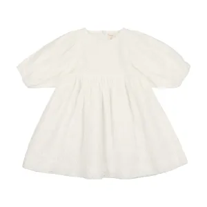 Analogie Gathered Dress Three Quarter Sleeve - White Eyelet