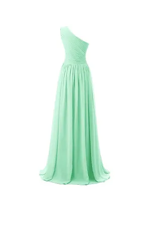 Anneprom One Shoulder Bridesmaid Dresses Chiffon Prom Evening Dress APB0042
