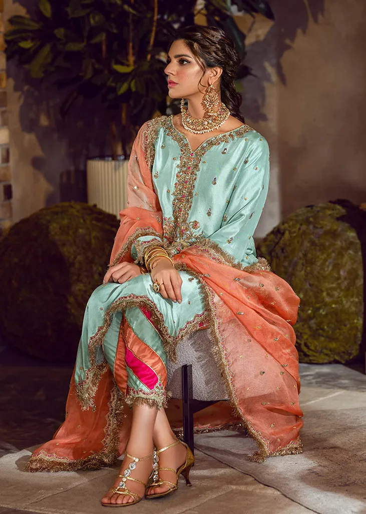 Aqua Green Silk Salwar Kameez Pakistani Party Dress
