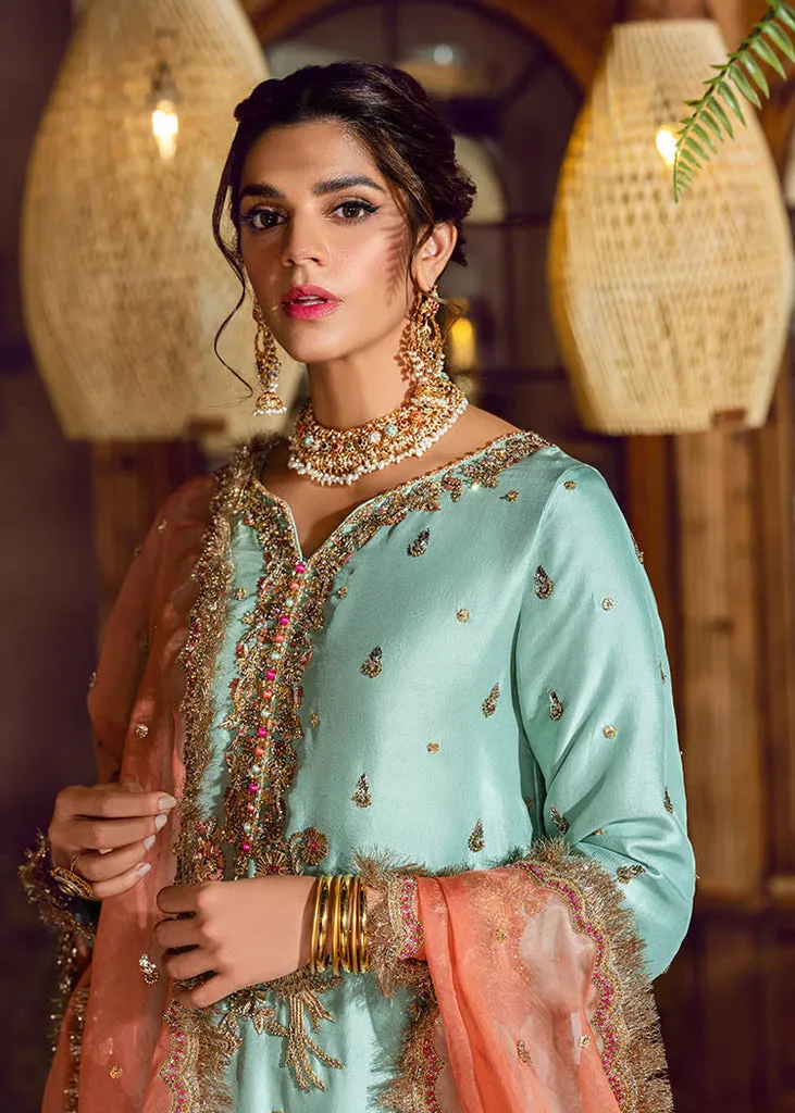 Aqua Green Silk Salwar Kameez Pakistani Party Dress