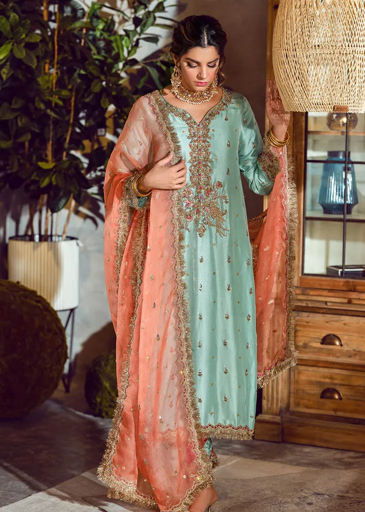 Aqua Green Silk Salwar Kameez Pakistani Party Dress