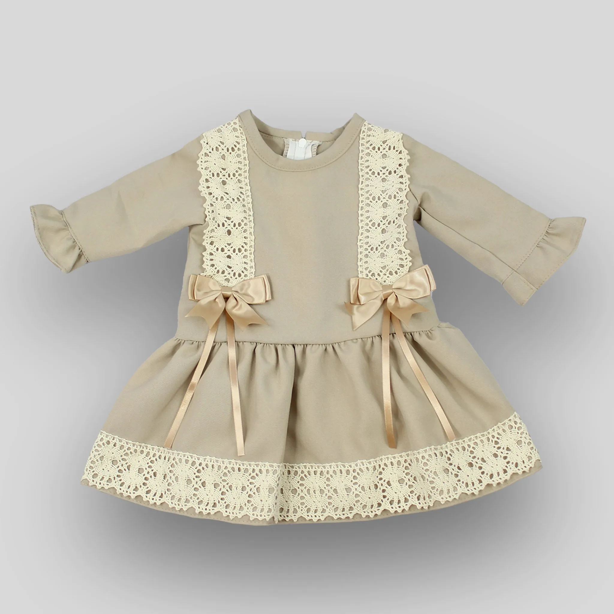 Baby Girl Dress - Champagne with Bows and Lace