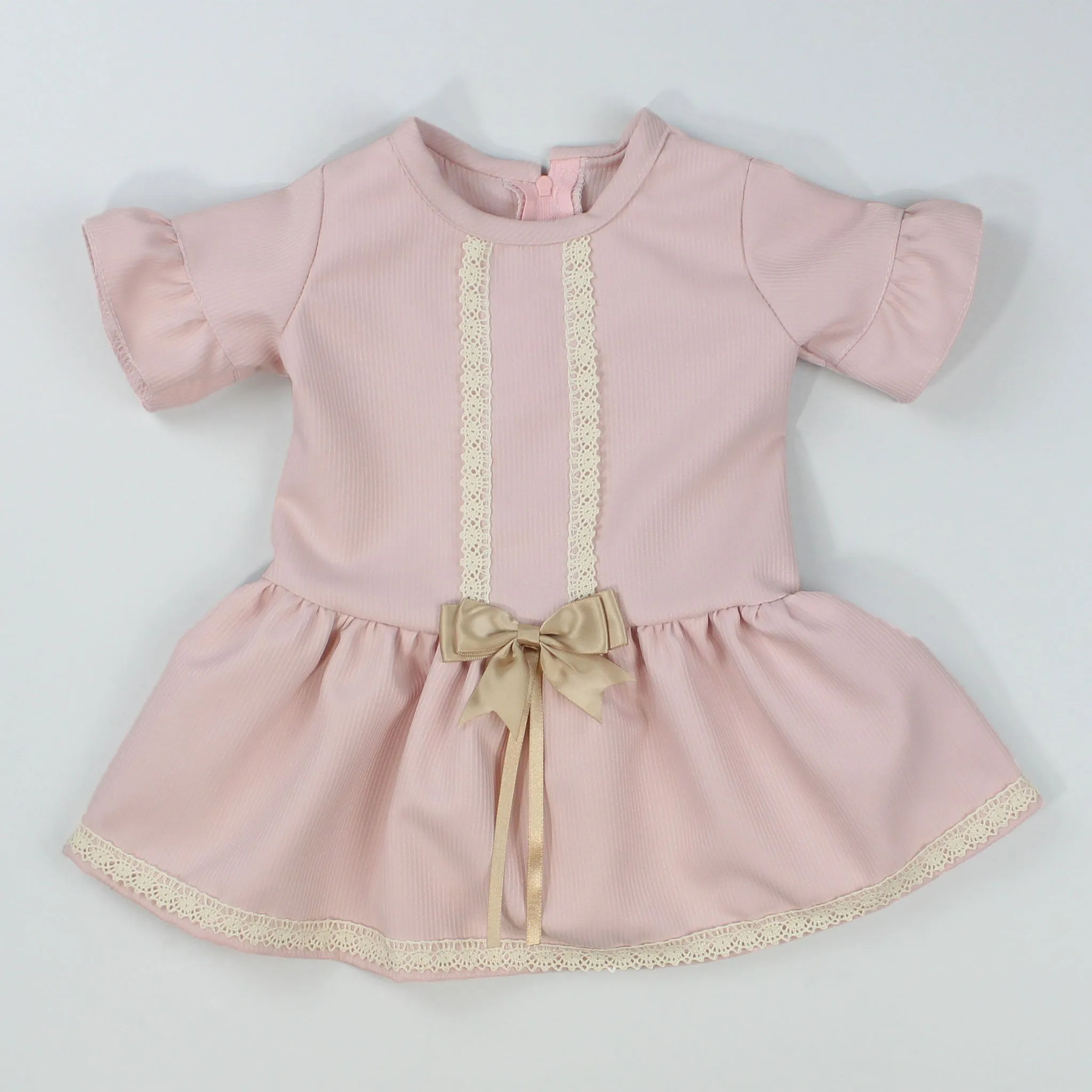 Baby Girls Dress With Bow & Lace - Pink