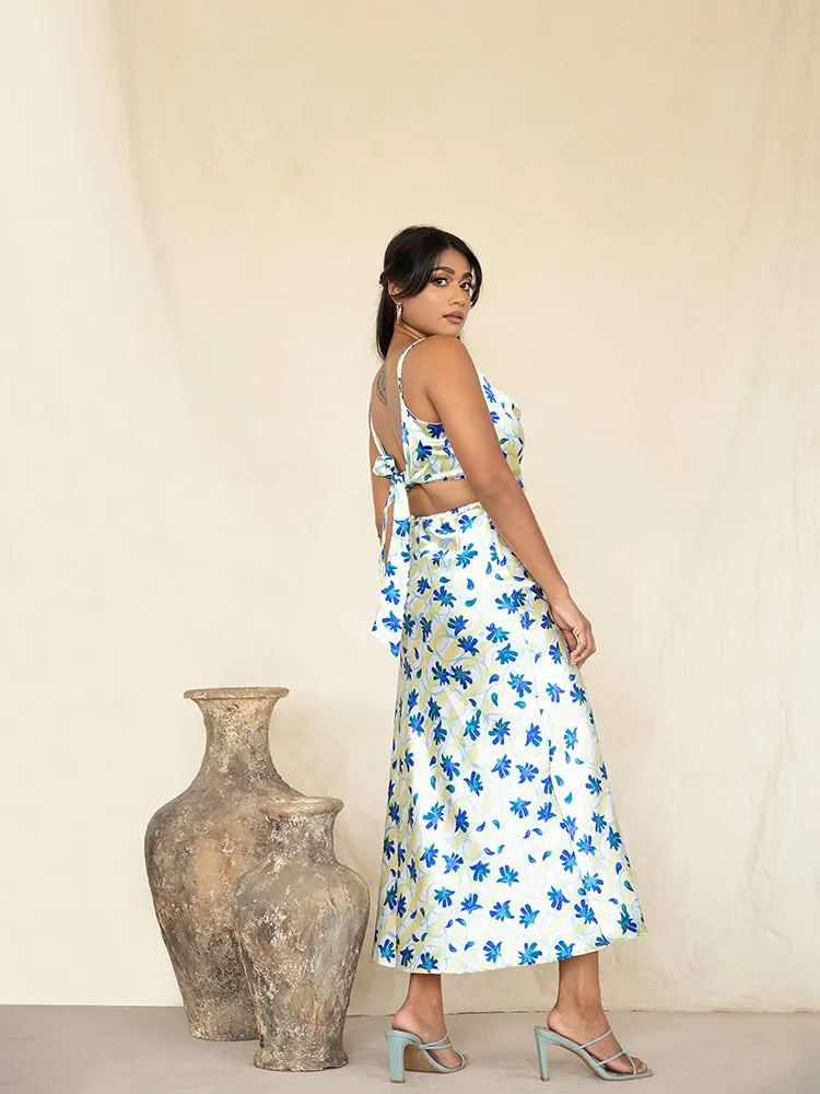 Back Tie-up Cowl Neck Satin  Dress