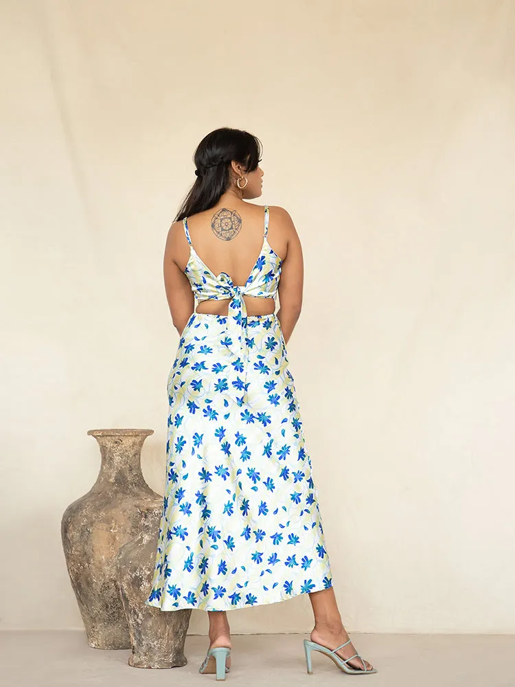 Back Tie-up Cowl Neck Satin  Dress