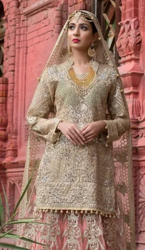Beautiful Pakistani designer bridal outfit in skin color # B3302