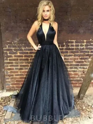 Black Deep V Neck Sexy Simple Cheap Long Party Prom Dresses, BG51564